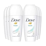 Dove Roll On Fresh Antiperspirant up to 48H of Sweat and Odour Protection with Long Lasting Fresh and Clean Fragrance Travel Size Deodorant For Women, 50ml Pack of 6