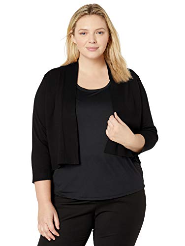 Calvin Klein Women's Plus Size ¾ Sleeve Knit Shrug, Black 2, 1X
