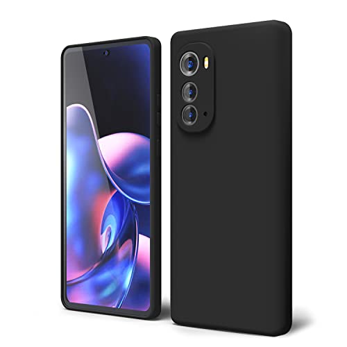 oakxco for Motorola Edge 2022 Phone Case Liquid Silicone Grip Bumper, Cute Thin Slim Soft Rubber TPU Plain Smooth Gel Cover for Women Girl Aesthetic Design, Matte Solid Protective & Shockproof, Black