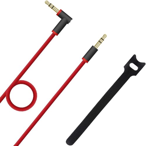 Fadmew Beat Audio Cable Replacement AUX Cord with Reusable Cable Tie 3.5mm Headphone Jack Wire Compatible with Beats by dre Studio 3/2 Solo 3/2 Solo HD Mixr Pro Detox Executive Headphones (Red/Black)