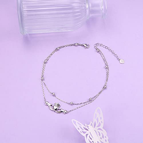 Image of Yearace Anklet for Women S925 Sterling Silver Adjustable Foot Beaded Chain Lotus Flower Claddagh Dragonfly Witches Knot Ankle Bracelet Summer Beach Anklets Jewelry Gift