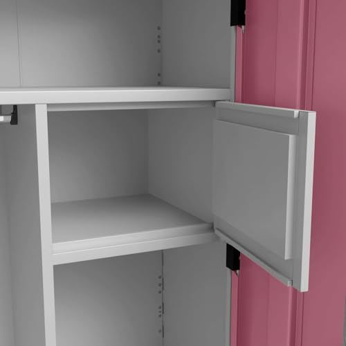 Image of Interio by Godrej Almirah Slimline 3-Door Steel Almirah, Cupboard for Clothes (Royal Ivory and Dusty Rose), 1-Year Warranty, 7 Shelves, 1 Locker