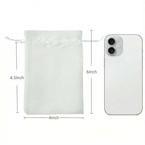 Image of QIANF 20 Pcs White Small Organza Bags 4X6 inch for Wedding Favors with Drawstring, Mini Mesh Gift Bags Jewelry Pouch for Candy Bridal Shower Party Favor Baby Shower Christmas