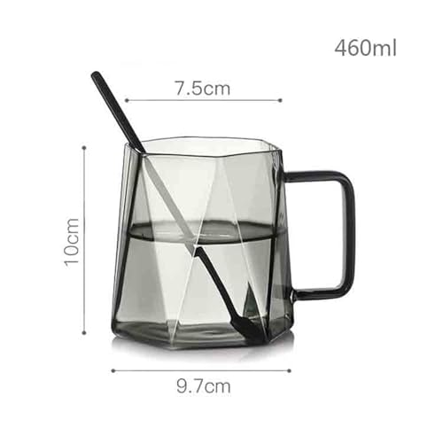 Tazas borosilicato negro asa estilo Diamond 460 ml: contenedores de bebidas con cuchara 3