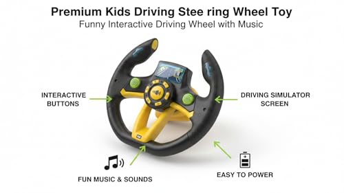 Image of Kids Driving Steering Wheel Funny Interactive Driving Wheel with Music (Black)