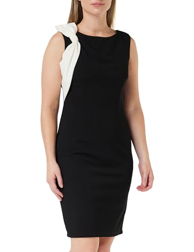 Gina Bacconi Vestido con Detalle de Lazo en Contraste cóctel, Negro Marfil, 46 para Mujer