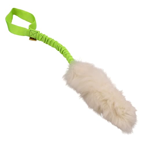 Dingo Hundespielzeug Schaf Pelz Naturfell mit Bungee-Griff Agility Apporte Motivation Spiel Zerrspielzeuge Training Grün Griff 15581