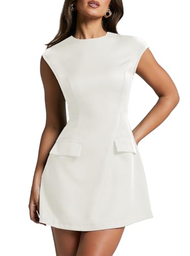 Image of oten Women's Sexy Cap Sleeve Mock Neck Mini Dress A-Line Flare Club Night Out Party Short Dresses