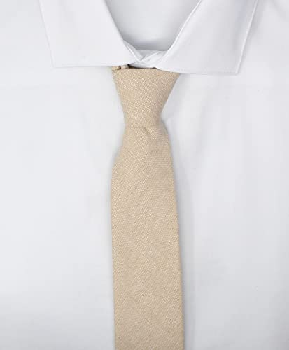 Image of Men's Chambray Cotton Skinny Necktie Tie Textured Distressed Style - 2.5 inch Width