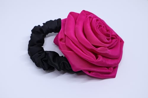 Image of Satin Scrunchies Hair Bands for Women | No-Damage Elastic Hair Ties for Ponytails & Buns | Fluffy & Stylish Rubber Bands | Free Size | Pack of 1 (Pink Rose)