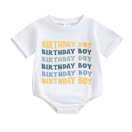 Image of Kayotuas Half/1st Birthday Outfit Baby Boy Girl Birthday Bubble Romper Cute Embroidered Tshirt Bodysuit Short Sleeve Jumpsuit