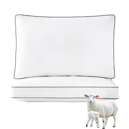 YOUR MOON Natural Soft Wool Pillow Queen Size Set of 2 Fluffy Thick Australian Wool & Down Alternative Pillow for Sleeping 100% Cotton Cover Support Gusseted Bed Pillows for Side Sleeper(White)