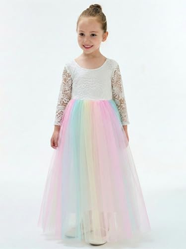 Image of 2Bunnies Girl Peony Lace Back A-Line Straight Tutu Tulle Party Flower Girl Dress