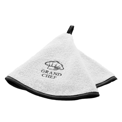 Douceur d'Intérieur, Essuie-Main Rond (Ø 60 cm) Grand Chef Gris, Eponge Brodée