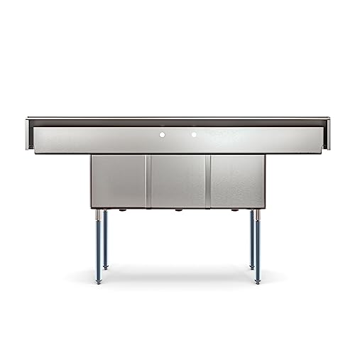 Image of KoolMore 75 in. Three Compartment 18-Gauge Stainless-Steel NSF Commercial Kitchen Sink, Bowl Size 15x15x14, with Three Basins and Pre-Drilled Faucet Holes for Restaurants and Cafes (KM-SC151514-15B3)