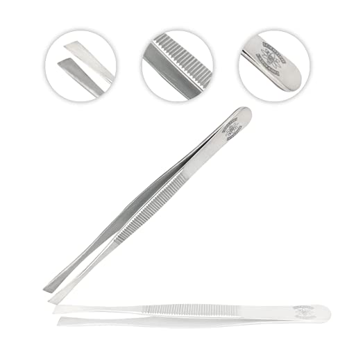 Scientific Labwares Stainless Steel Lab Forceps with Straight Flat Broad Tips - Perfect for handling membranes (4.75 in.)
