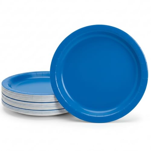 Fun Express Cobalt Blue Paper Dinner Plates - Blue Party Theme Disposable Dessert Paper Plates - Tableware for Birthday Wedding Holiday New Year & Baby Showers - Party Supplies - 24 Pieces