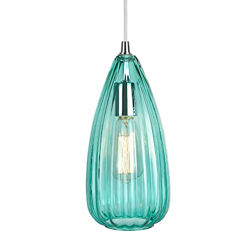 Aspen Creative 61048-2, 1-Light Hanging Mini Pendant Ceiling Light, 5 3/4" Wide, Transitional Design In Chrome Finish, With Surf Green Glass Shade #TOP2