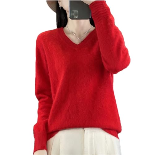 V-Neck Cashmere Sweater Women's Long Sleeved Solid Color Basic Knit Pullover Warm Winter Sweater Tops