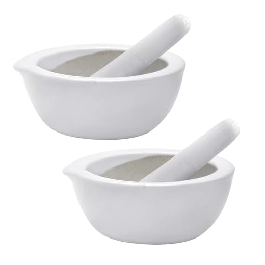 Mini stamper en vijzel set x2 - kleine en compacte 7cm mortier en een stamper keukengereedschap voor het malen van specerijen en kruiden met gemak - Gemaakt van traditioneel porselein (TWIN PACK)