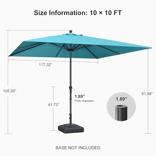Image of PURPLE LEAF Outdoor Market Umbrella 10' x 10' Square Turquoise Blue 8 Ribs
