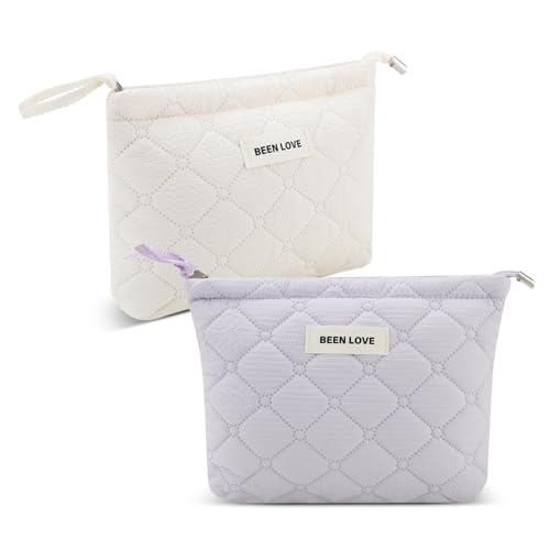 AiQInu Neceser Maquillaje para Mujer 2 Piezas, Bolsas de Cosméticos con Cremallera, Neceser Portátil, Multifunctional Organizador para Viaje Beige Morado