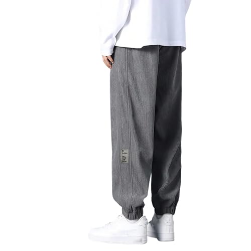 Corduroy Pants Men Casual Elastic Waist Work Pants Wide Leg Drawstring Straight Comfy Lounge Trousers with Pockets2