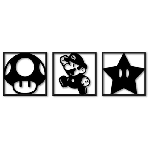 3 Quadros Decorativos Aplique de Parede Tema Game Mario Bros MDF ...