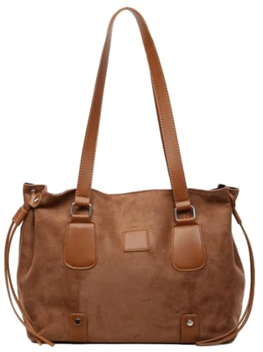 Top Handle Purse for Women Faux Suede Tote Satchel Bag Fall Handbag Retro Shoulder Bag for Work Everyday Underarm Purses