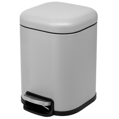ACENTO Large Square Slow-Close Bathroom wastebin, 1.6 Gallon Trash can with Premium Pedal (Matte Gray)