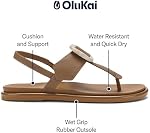 OLUKAI La'i T-Bar Women’s Strappy Beach Sandals, Versatile Water-Friendly Shoes, Slip-On Style with Tortoise Shell Buckle, All-Day Comfort