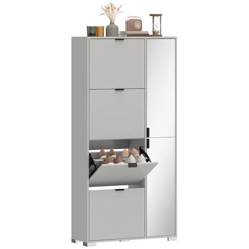 HOMCOM Scarpiera Salvaspazio Slim Alta con 2 Ante a Specchio