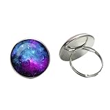 MeLbiz SONGDA - Anillo de nebulosa de galaxia, universo espacial, foto hecha a mano, anillo de cabujón de cristal, ajustable, regalo para mujeres y niñas, Nácar