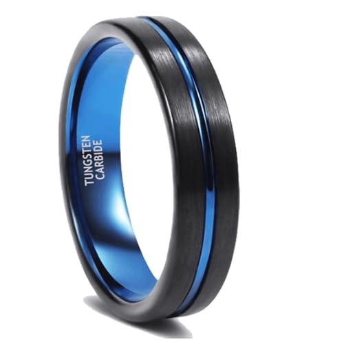 Bague fiançailles homme tungstène bleu noir 4mm alliance élégante brossée