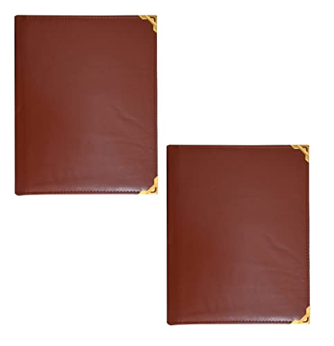 Image of True-Ally 2 pcs A4 Size Faux Leather Menu Folder for Hotel and Restaurant, Check Presenter for Restaurant, Business File Folder, Document Holder, Portfolio /Organizer /Planner with 4 Leaf's (Brown, 2)