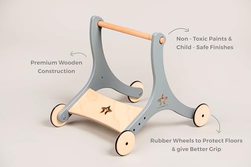 Image of 3-in-1 Convertible Wooden Walker, Cycle & Skater - Multi-Stage Ride-On for Growing Kids (Grey)