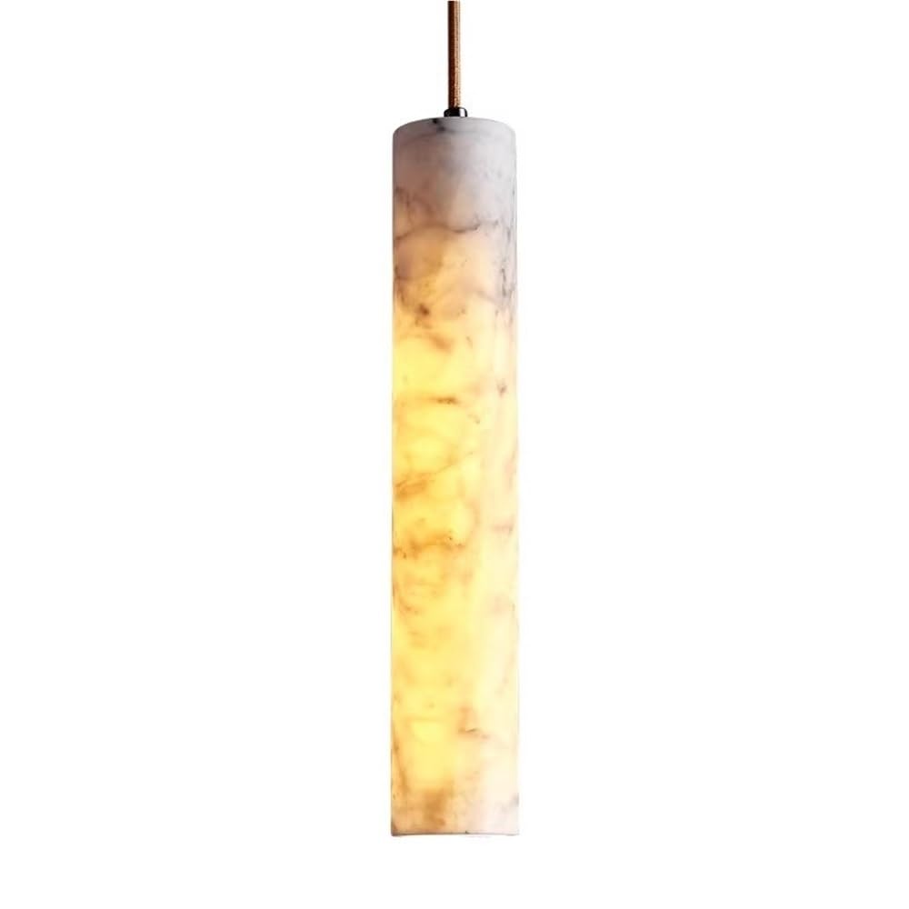 LYOUAE Mid-Century Modern Marble Pendant Light Nordic Linear Long Tube Hanging Ceiling Lamp White Natural Stone Chandelier(H 35cm)