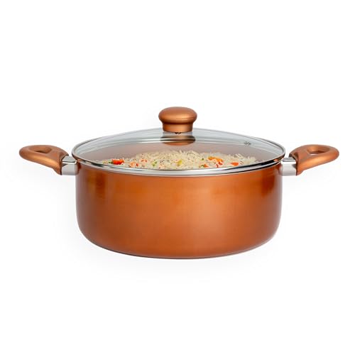 Image of Kreme Sonet 4.5L Biryani Pot with Glass Lid, Induction and Gas Compatible, Casserole Set, Non-Stick & Non-Toxic, Biryani Pulao Serving Pot, Bronze