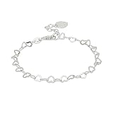 Vanbelle Sterling Silver Jewelry Open Heart Multi-Link Chain Bracelet with Dangling hi-Polished Hear