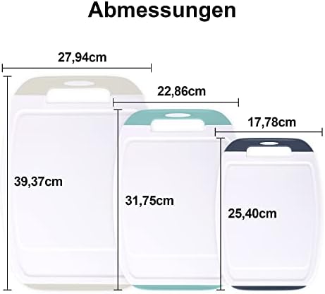 NEOFLAM® Antibacterial chopping board plastic non-slip set of 3 chopping boards Microban® dishwasher safe multi-coloured boards with juice groove and handle