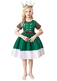 FLITAY Girl's Casual Flower Princess Party Xmas Gown Lightweight Short Sleeve Snow Santa Pageant Min