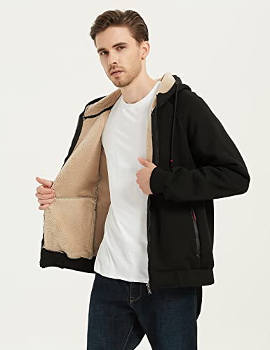 Flygo Hoodies For Men Zip Up Winter Fleece Sherpa Lined Sweatshirt Warm Jacket(Black-M) #TOP3