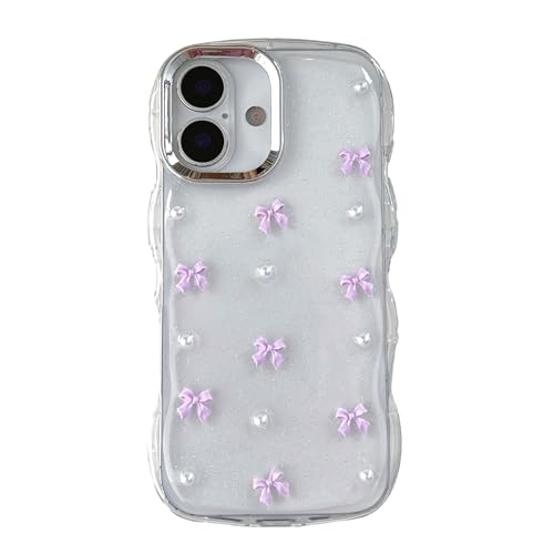 Coque iPhone 17 QLTYPRI violette ondulée transparente avec nœud papillon 3D