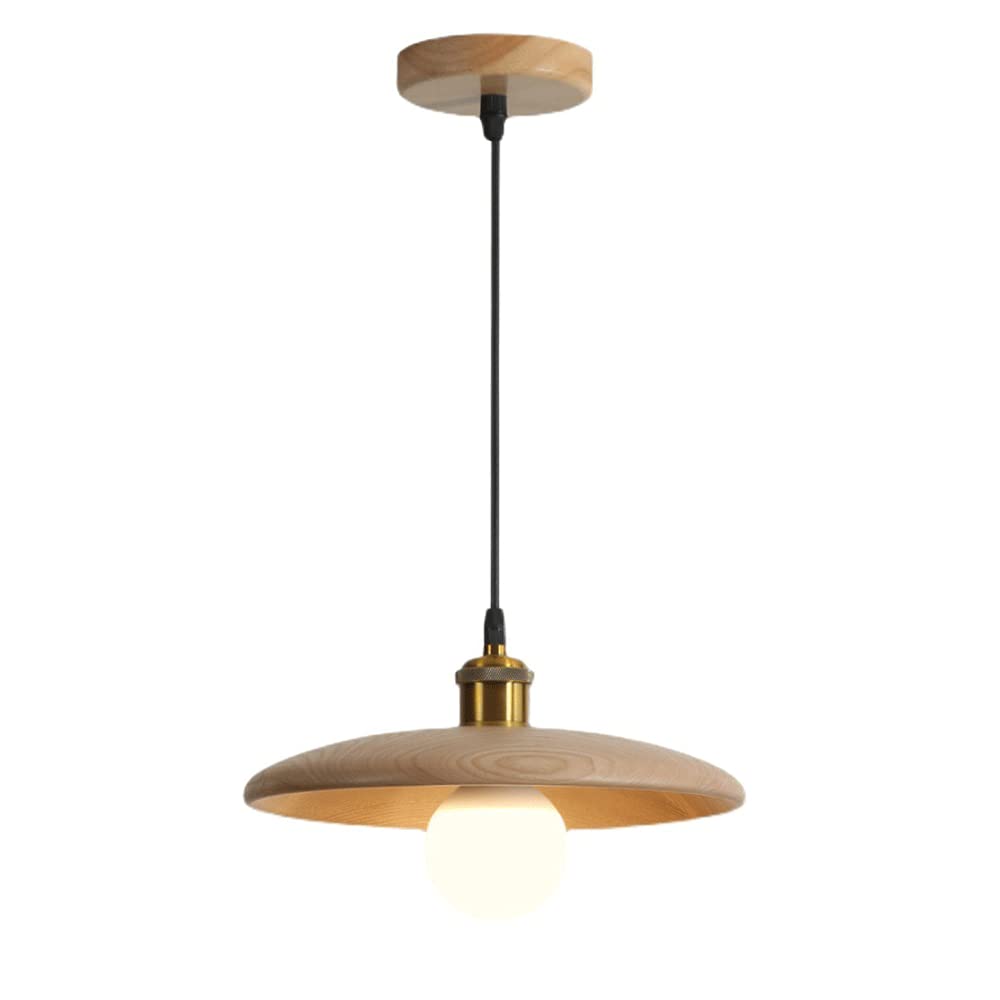 Lampe à suspension en bois massif avec douille E27 au design épuré et finitions artisanales