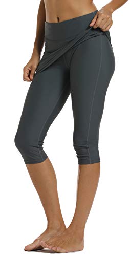Ubestyle UPF 50+ Women Swim Skirted Capris Active Athleic Leggings with Skirt Rungning Skort Sun Protective (Gray, M)