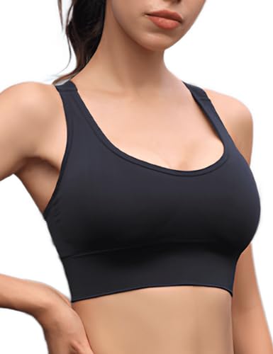 Sports Bras for Women, Seamless Comfortable Sleep Bras for Women, Women's Sports Bras with Removable Pads Black (L)