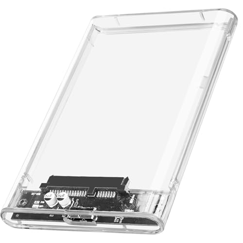 Carcasa Disco Duro 2,5" Transparente con USB 3.0 Cable Caja Externa para HDD SSD SATA de 7mm/9,5mm hasta 6TB con Chip Inteligente UASP Trim Diseño Transparente Antigolpes Plug-to-Play Sin Herramienta