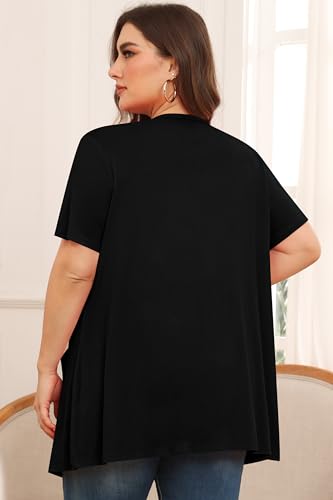 Image of Plus Size Cardigan for Women Lightweight Short Sleeve Summer Open Front Dressy Light Cardigan Drape Duster 4XL Black