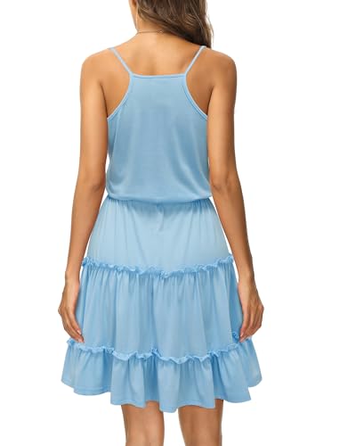 Image of Newshows Women's Summer Casual Dress Cute A Line Ruffle Hem Flattering Fit Beach Vacation Sundress