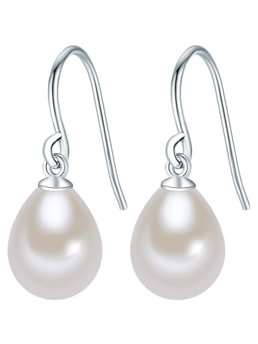 Boucles d'oreilles perles de culture d'eau douce blanche de 9mm en argent 925, cadeau idéal femme
